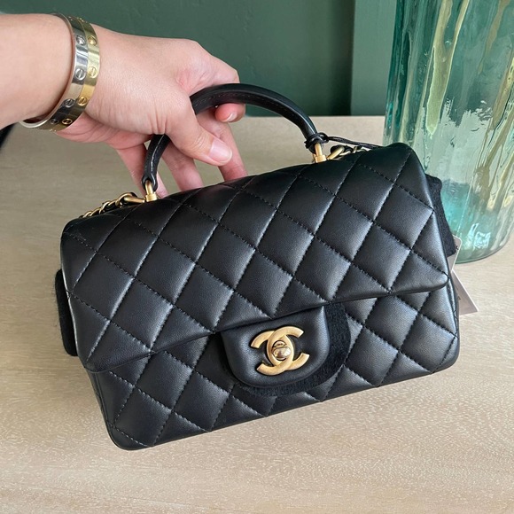 ❌SOLD❌Mint Chanel Mini Top Handle Black Lambskin Gold HW 21A - Picture 14 of 15